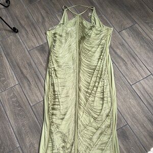Pretty Little Thing Maxi Fringe Dress. Deep Back. Green. Size 14.